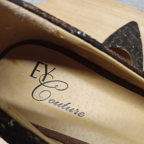 Vintage EY Couture Pump Heels 7.5M Brown Lace - Picture 7 of 8